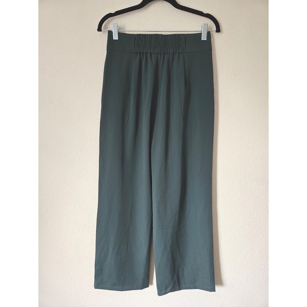 Halara Women S Flex Wide Leg Trousers Dark Green Pleated High Rise Elastic Back - Picture 4 of 9